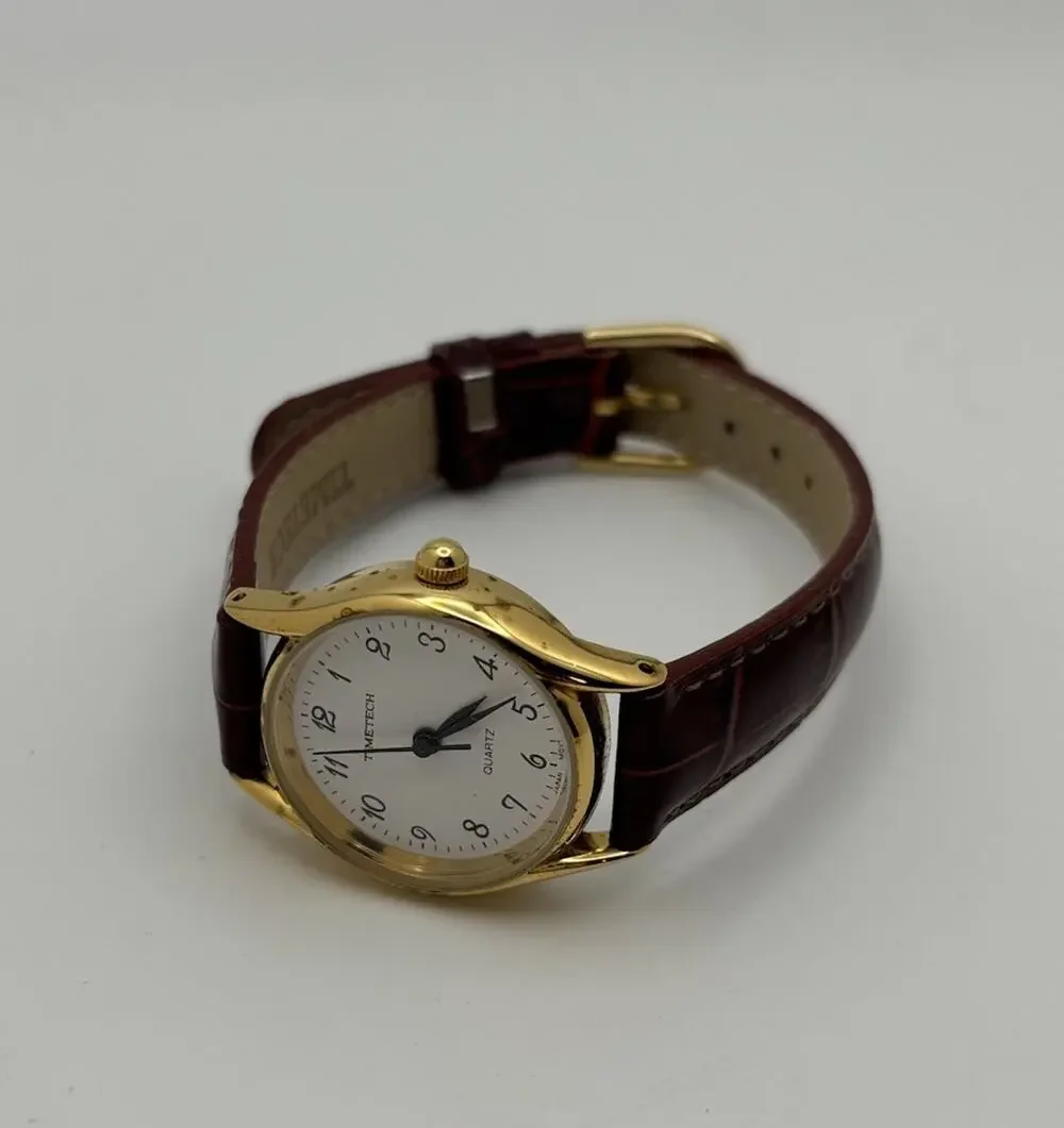 Timetech Watch Unisex Gold Stainless Steel Leather Brown For Parts/Repair